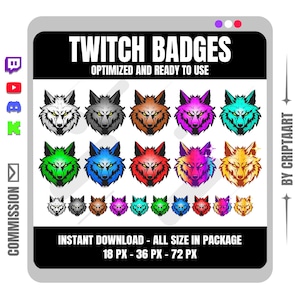 Wolf Sub Badges for Twitch YouTube Discord Kick | Wolf Pack Subscriber Badges | Wolf Mascot Streamer Assets | Alpha Animal Badges