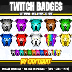 Dog Twitch Badges, Pitbull Bit Badge, Pet, Cheers, Subscribers, Channel points / Streaming, Discord, Kick, Youtube, Tiktok