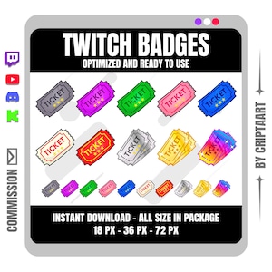Cinema Ticket Sub Badges for Twitch YouTube Discord Kick | Movie Night Subscriber Badges | Watch Party Streamer Assets | Admit One Badges