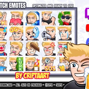 Blonde Hair Guy Twitch Emotes Mega Pack, Emojis Bundle, Channel Points, Subscribers/Stream, Discord, Youtube, Tiktok, Kick