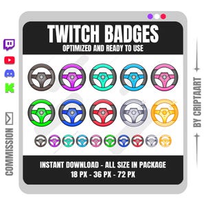 Steering Wheel Twitch Badges, Racing Car Bit Badges | Streaming Graphics, Discord YouTube Kick