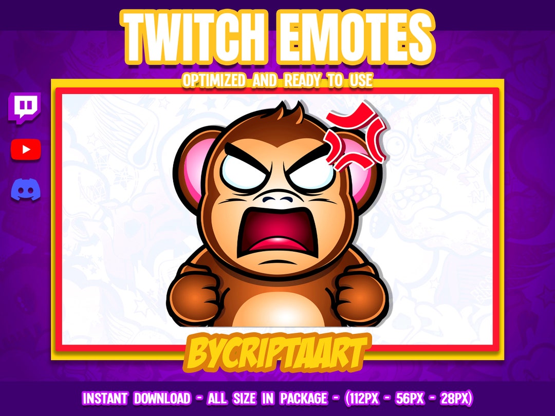 Monkey Rage Twitch Emote, Angry Sub Emoji, Kawaii Animal, Icons for ...