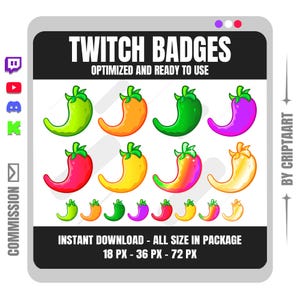 Chili Pepper Sub Badges | Hot Spicy Pepper Level Evolution for Twitch Discord | Mexican Food Emotes | Red Green Chili Peppers | Kick Assets