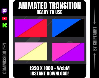 May include: Animated transition graphic with four color block designs. The text "ANIMATED TRANSITION READY TO USE" is displayed at the top. The graphic includes the text "1920 X 1080 - WebM INSTANT DOWNLOAD!" and "BY CRIPTAART".