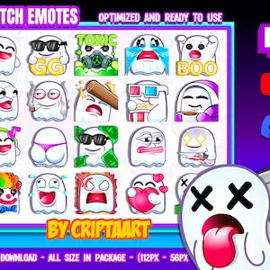 Chibi Ghost Twitch Emote Mega Pack - Cute Kawaii Spirits for Streamers, Discord, Kick, YouTube