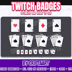 Badges Twitch Card Poker, Casino, Cheers, Abonnés / Graphiques de streaming, Discord, Youtube, Tiktok, Kick