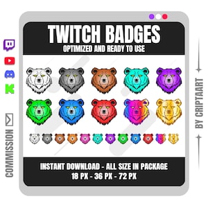 Bear Sub Badges, Grizzly Bit Rewards, Animal Streamer Assets, Forest Nature Discord Icons, Brown Bear Graphics for YouTube Kick Twitch Set