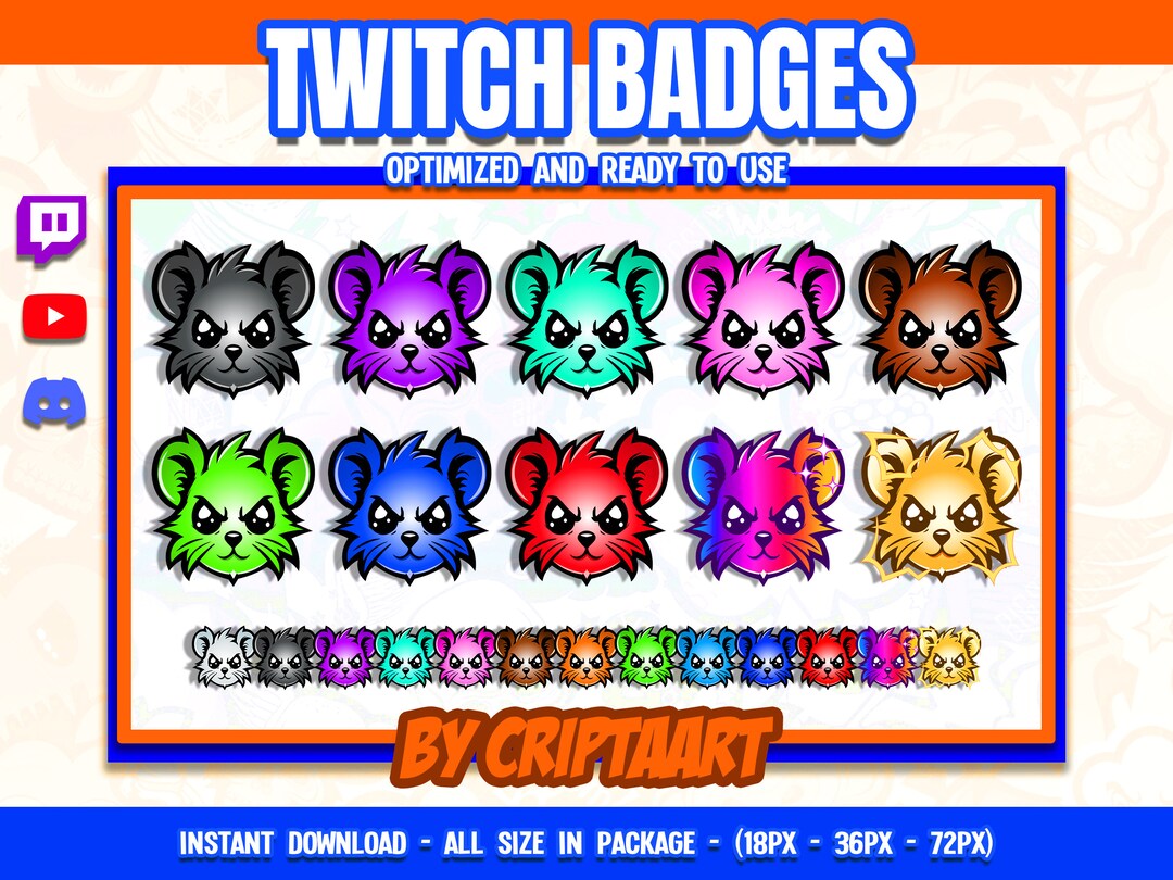 Kawaii Rat Twitch Sub Badges, Cute Mice Bit Badges for Streamers, Mouse