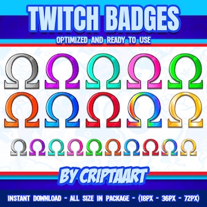 Omega Symbol Twitch Badges, Gaming bit badge, Greek letters, Cheers, Subscribers / Stream Graphics, Discord, Kick, Youtube, Tiktok