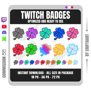 Four leaf Clover Twitch Badges – Good Luck Custom for Twitch, YouTube, Discord, TikTok, Kick & More – Lucky Streamer Rewards