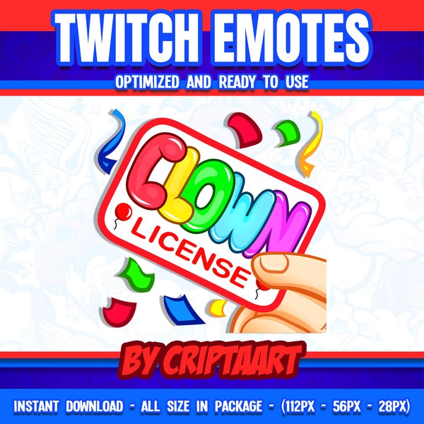 Clown license emote, clown twitch sub emoji, funnny card, stream, channel points