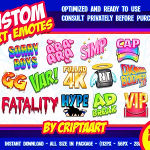 Emoticon di testo personalizzate x 1 / Design emote Twitch / Twitch, Discord, Youtube attivo