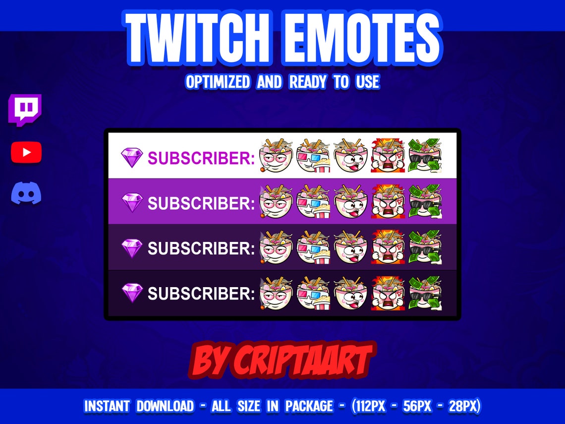 20 Emote Bundle for Twitch Streamers Discord Youtube Ramen Etsy