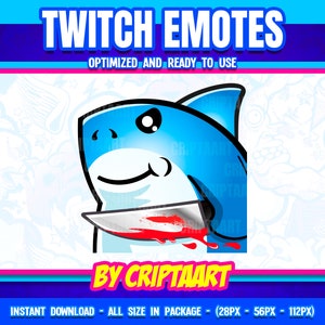 Requin avec un couteau, émoticône Twitch, emoji sanglant, Yandere, points de chaîne/stream, Discord, Kick, YouTube, TikTok