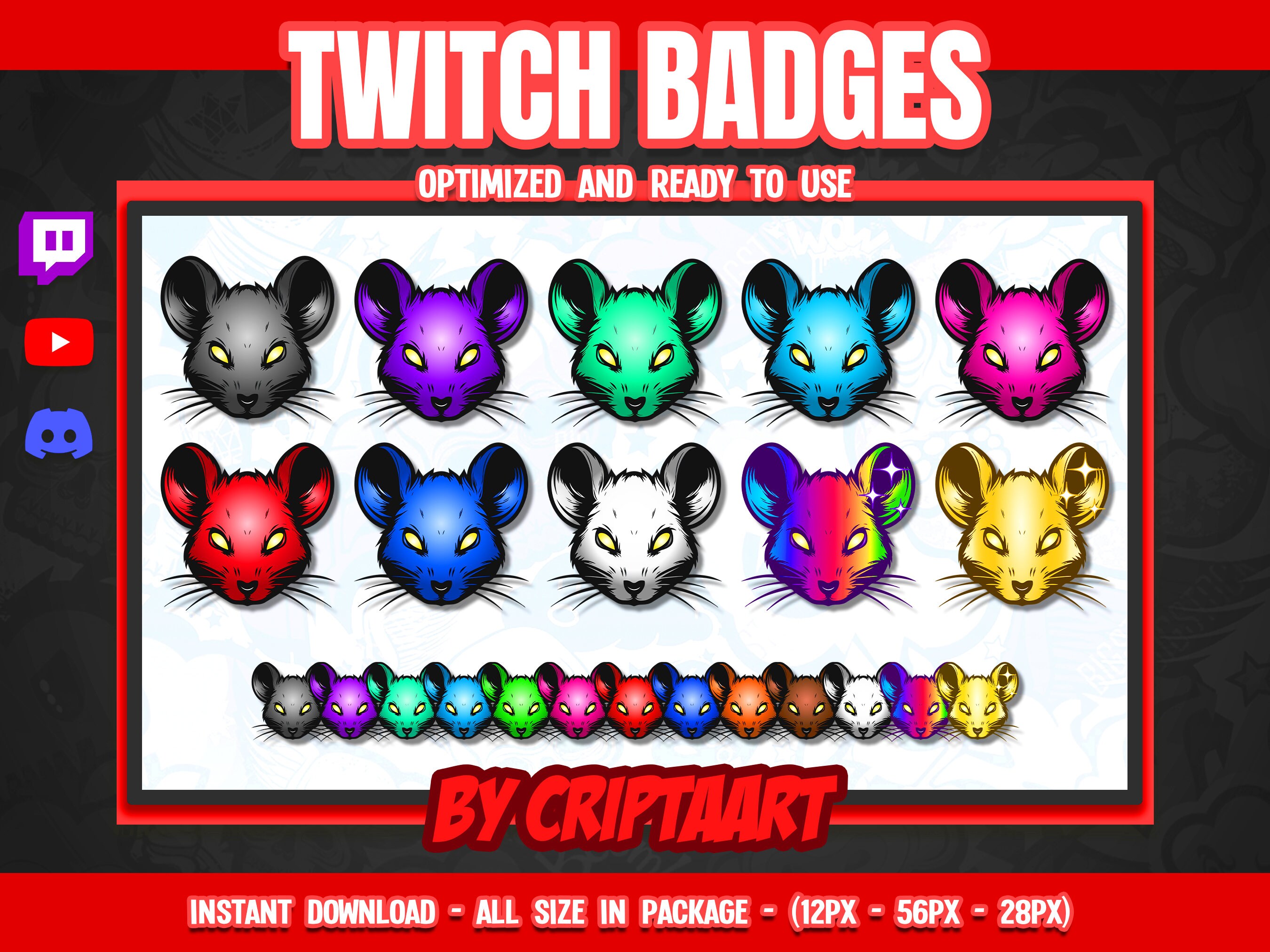 Rat Twitch Sub Badges, Mice Bit Badges for Streamers, Mouse, Animals