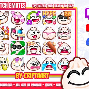 Dumpling Twitch Emotes Mega Pack, Anime Food, Channel Points, Subscribers/Stream Graphics, Discord, Kick, Youtube, Tiktok