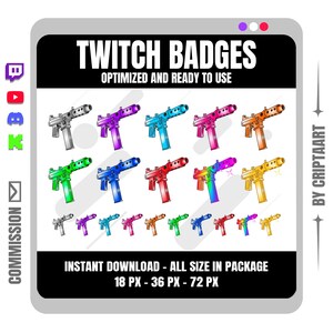 Submachine Gun Twitch Sub Badges | Shooter Video Game | Streamers | Twitch Discord YouTube TikTok Kick
