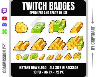 Money Sub Badges Pack, Gold Bars, Channel Points, Subscriber / Streamer Graphics for Twitch, Discord, Kick, Youtube, Facebook, Tiktok