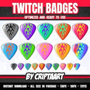 Guitar Pick Twitch Badges, Music, Rock and roll / Stream Graphics, Channel Points, Discord Youtube Kick, Tiktok