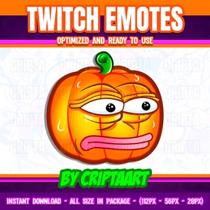 May include: A cartoon pumpkin with a worried expression, sweating and with wide eyes. The pumpkin is orange with a green stem. The text "BY CRIPTAART" is below the pumpkin.