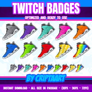 Sneaker Twitch Badges, Urban Shoes, Aesthetic, Cheers, Subscribers / Stream, Discord, Youtube, Kick, Tiktok