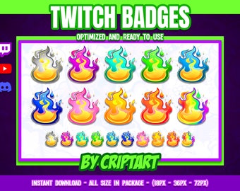 Twitch Sub Badges Fire Flame | Flame Bit Badges for Kick YouTube Discord | Elemental Soul Fireball Streamer Rewards