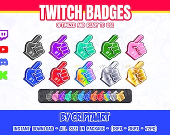 Foam Finger Twitch Sub Badges, Bit Badges Channel Points Discord Badges Youtube Badges Subscriber Badges Facebook Badges Tiktok Badges