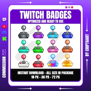 Arcade Joystick Sub Badges | Retro Gaming Icons | Bit Badges for Streamers | Twitch, YouTube, Kick, TikTok, Discord