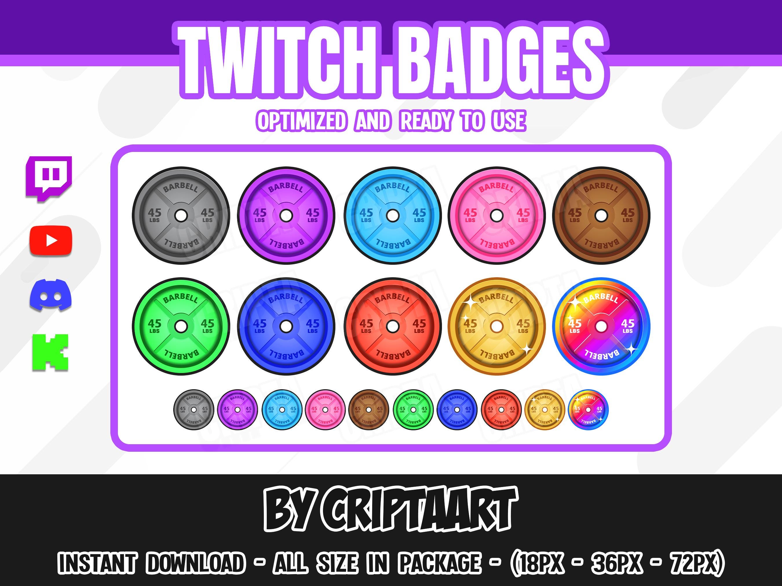 Weight Plate Twitch Badges, Fitness, Twitch Discord Kick YouTube, Gym Stream Graphics, Strongman Icons