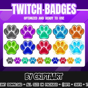 Dog Paw Twitch Badges, Pawprint Bit Badge, Pet, Subscriber, Cheers / Stream, Discord, Youtube, Tiktok