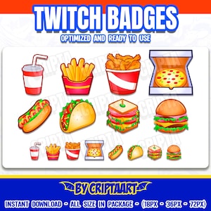 Odznaki Junk Food Twitch, Cheers, Grafiki dla subskrybentów/strumieni, Discord, Youtube, TikTok, Kick