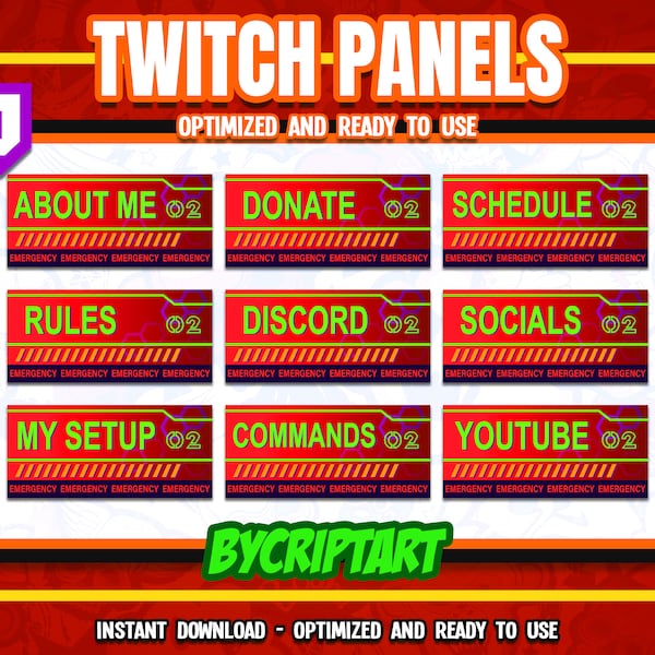 Red Twitch Panels, Mecha Anime panels, stream graphics, overlay, items for stream, Kick