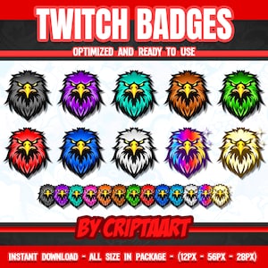 Eagle Twitch Badges, Bird Bit Badge, Cheers, subscribers, Channel Points / Stream Graphics, Discord, Youtube, Kick, Tiktok