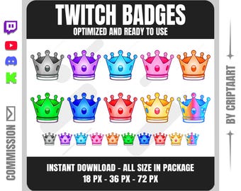 Crown Twitch Sub Badges | King Bit Badges | Roleplay Stream Graphics for Streamers | Twitch Discord YouTube TikTok Kick