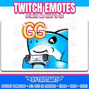 Chibi Shark GG Emote for Twitch, Discord, Kick & YouTube - Cute Joystick GG Vibes for Gamers! Funny Shiny Streaming Sticker