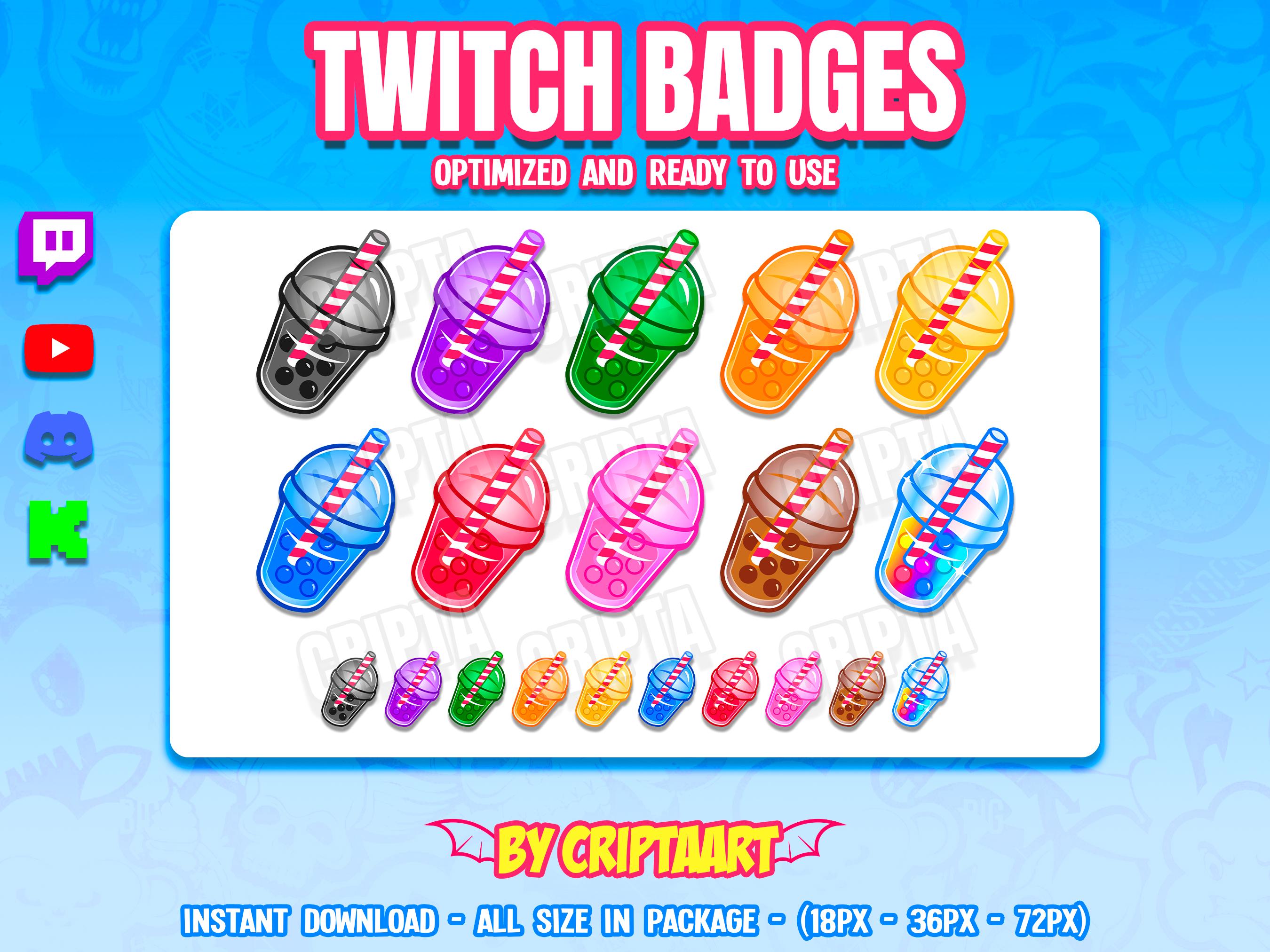 Bubble Tea Sub Badges for Twitch Discord - Kawaii Boba Drink Bit Badges ...