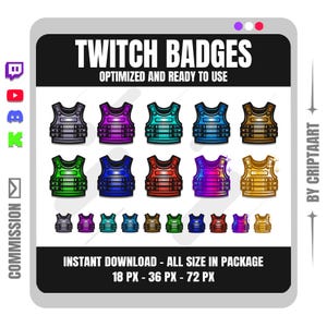 Tactical Vest Sub Badges for Twitch YouTube Discord Kick | Body Armor Subscriber Badges | Military Combat Assets | Shooter Streamer