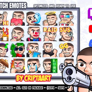White Skin Guy Twitch Emotes Mega Pack - Shaved hair and beard, Channel Points Bundle - Stream, Discord, Youtube