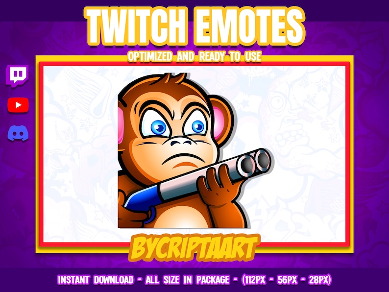 Monkey Shotgun Twitch Emote, Cute With Gun Emoji, Angry, Rage, Headshot ...