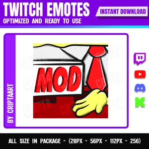 Mod Twitch Emote, Kanał Czat Mod Sub emoji, Ban, śmieszne, Stream Discord Youtube Facebook Kick Tiktok