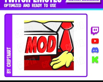 Emote de Mod Twitch, emoji de Mod Sub de Chat de Canal, Banimento, Engraçado, Transmissão Discord Youtube Facebook Kick Tiktok