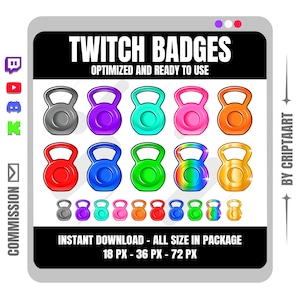 Kettlebell Sub Badges for Twitch YouTube Discord Kick | Fitness and Gym Subscriber Badges | Weightlifting Streamer Assets | Workout Badges