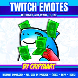 Shark Money Twitch Emote, Rich Sub Emoji, Channel Points / Discord, Kick, Youtube, Tiktok, Stream