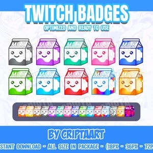 Odznaki Twitch Milk Carton, Śniadanie, Cheers, Subskrybenci / Grafiki Stream, Discord, Kick, Youtube, TikTok