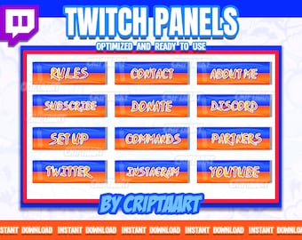 Twitch Panels Pack, Cute Anime Panels, Orange and Blue, Streamer Graphics / Ready to Use