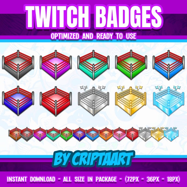 Wrestling ring Twitch Badges, bit badges for wrestling stream, subscribers Wrestle Gameplays Boxing Sports, item for discord, youtube, kick
