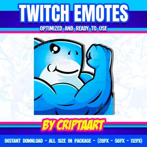 Shark Bicep Flex Twitch Emote, Strong Buff Emoji, Muscular, Power Up, Channel Points / Streamer Graphics, Discord, Youtube, Tiktok