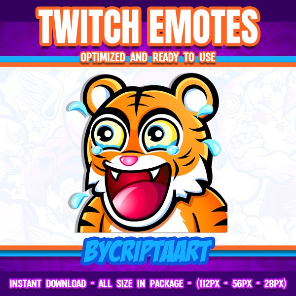 Tiger lol Twitch Wmote, sub emoji laughing, crying with laughter, LOL clown, item for stream, discord, youtube, kick, tiktok