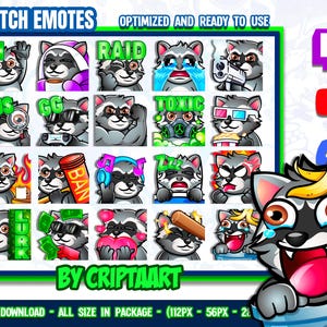 Twitch Emote Mega Pack - Cute Chibi Raccoon Emotes, Funny Stream Graphics Bundle, Digital Download