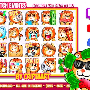 Pack d'émoticônes Lion Twitch, pack, points de chaîne, graphiques d'abonnés/streamer, Discord, YouTube, TikTok